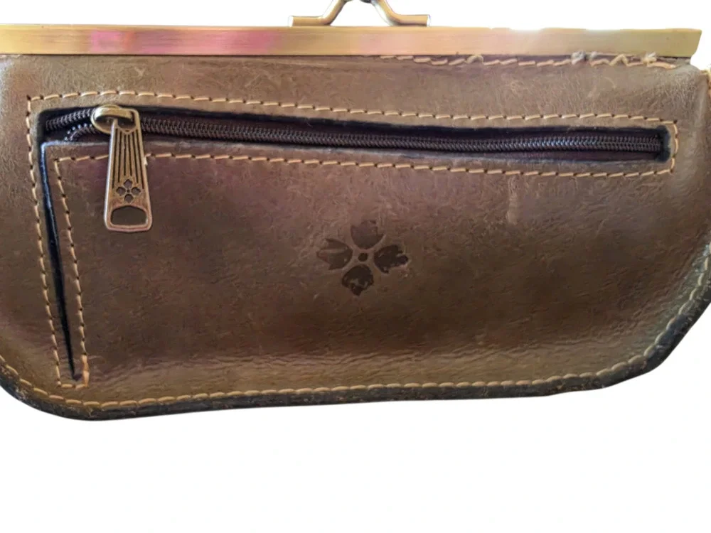 Patricia Nash Tooled Leather Clutch Wallet Brown Kiss Lock